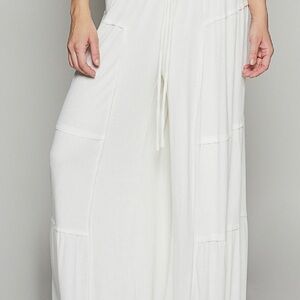 POL Cream Wide-Leg Tiered Lounge Pants